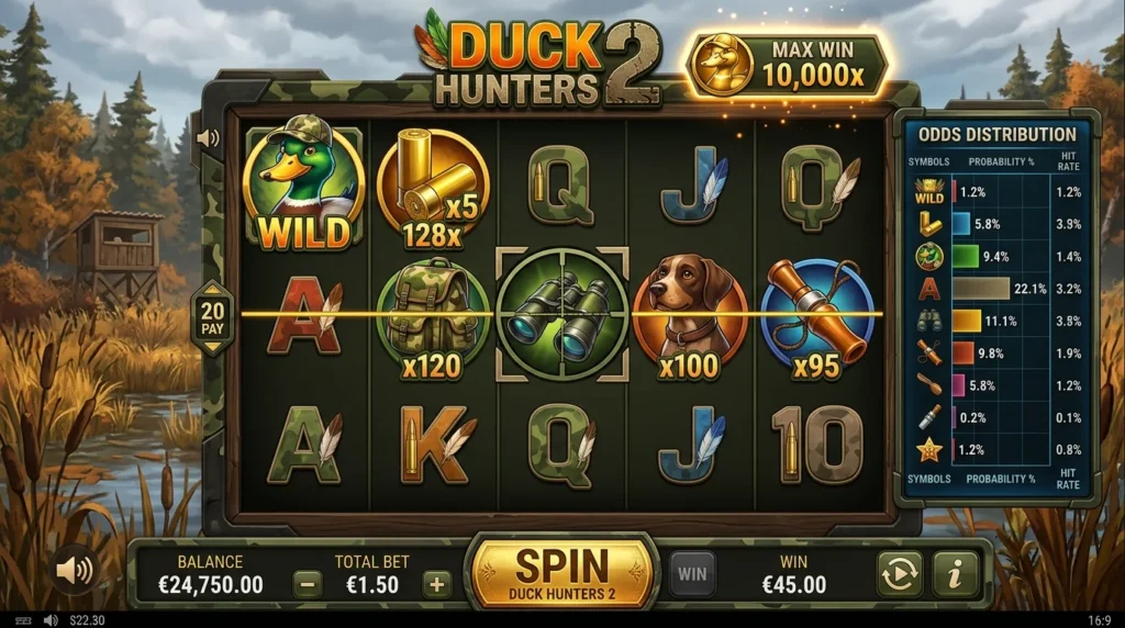Duck Hunters 2 slot max win odds - game math and bonus buy mechanics